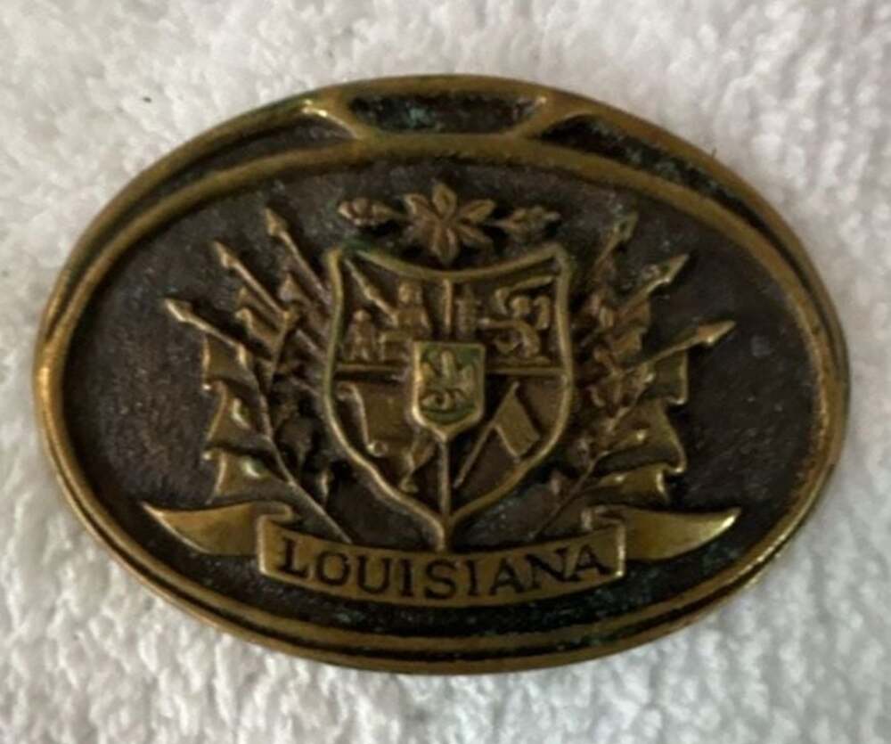Vintage 1977 Heritage Mint Louisiana State Seal Solid Brass Belt Buckle